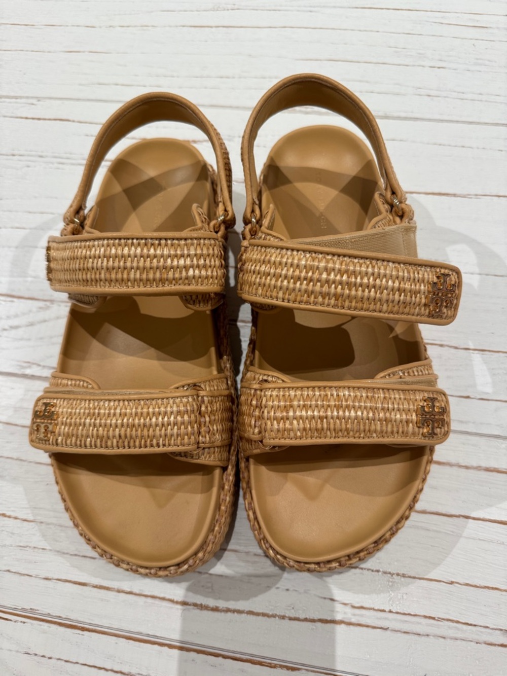Tory Burch Tan Woven Strap Platform Sandals